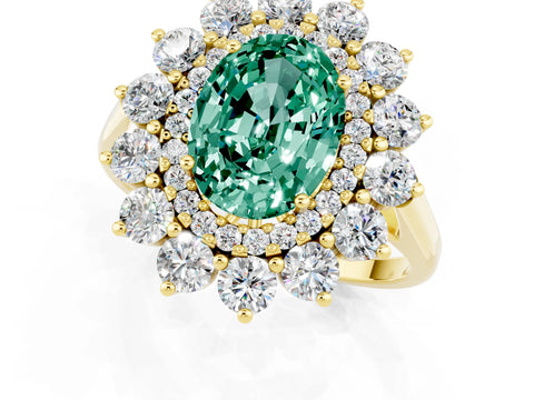 Yellow gold Oval Cut Halo Cluster Diamond Ring with Pave Band and Four-Prong Setting_7
