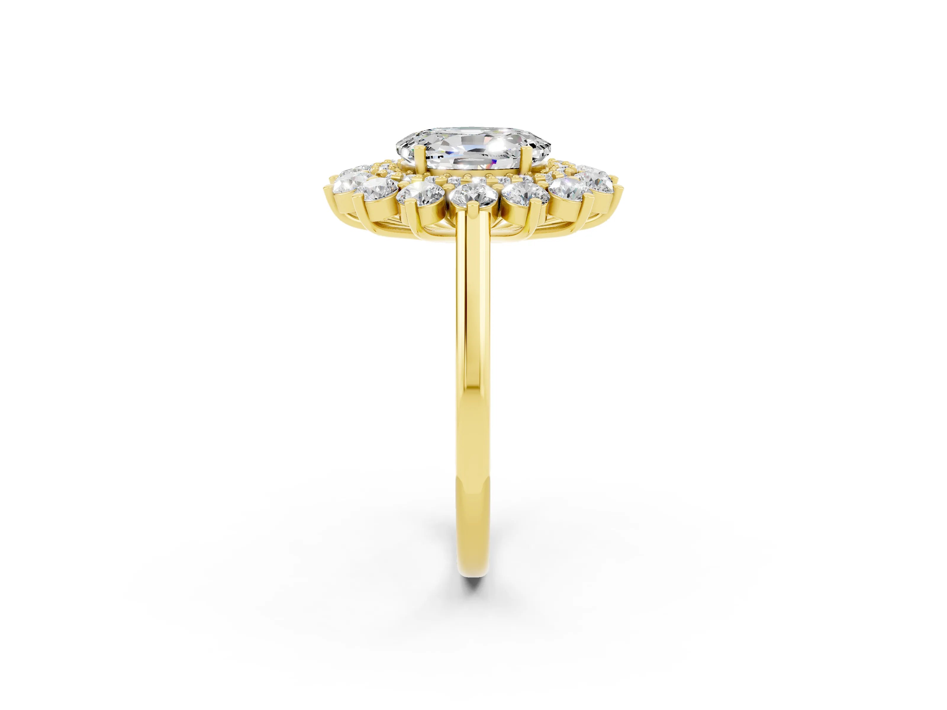 Yellow gold Oval Cut Halo Cluster Diamond Ring with Pave Band and Four-Prong Setting_8