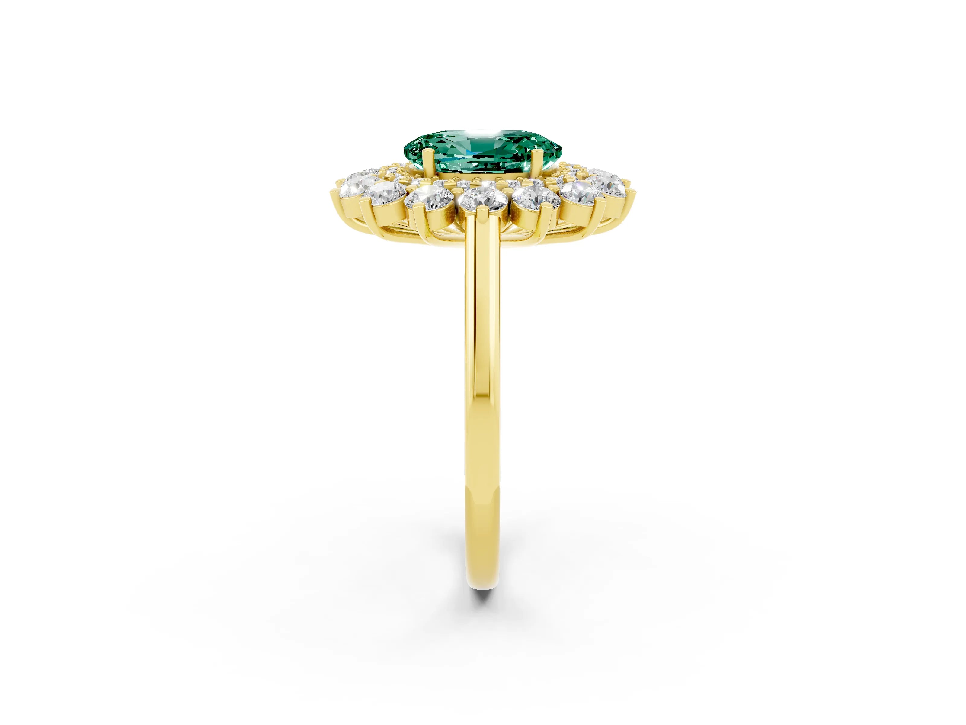 Yellow gold Oval Cut Halo Cluster Diamond Ring with Pave Band and Four-Prong Setting_8
