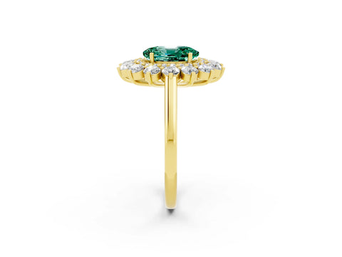 Yellow gold Oval Cut Halo Cluster Diamond Ring with Pave Band and Four-Prong Setting_8