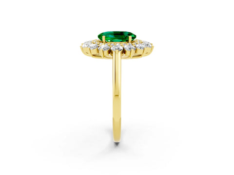 Yellow gold Oval Cut Halo Cluster Diamond Ring with Pave Band and Four-Prong Setting_8