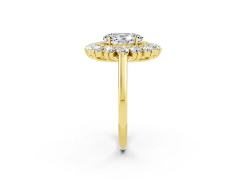 Yellow gold Oval Cut Halo Cluster Diamond Ring with Pave Band and Four-Prong Setting_8
