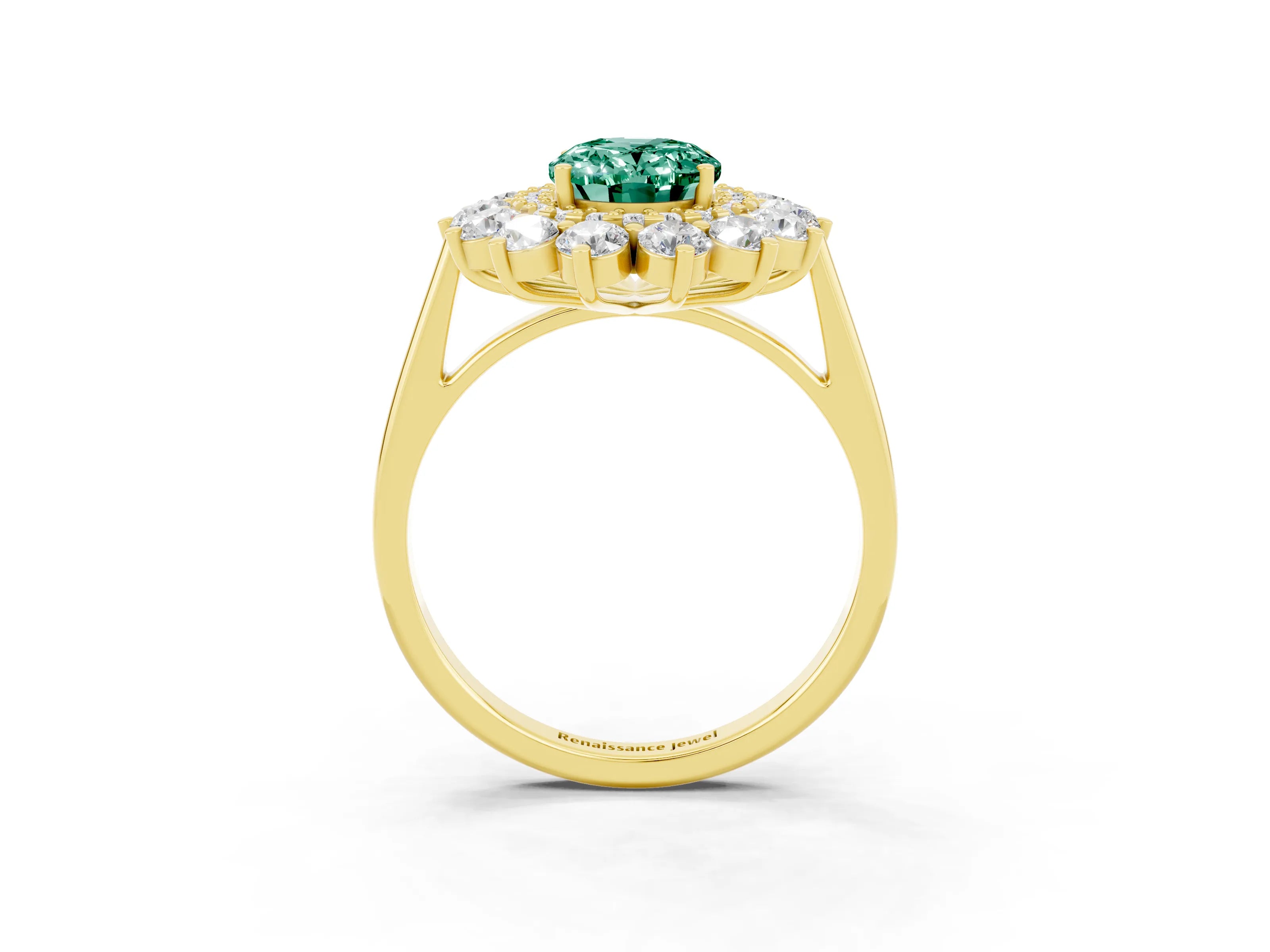 Yellow gold Oval Cut Halo Cluster Diamond Ring with Pave Band and Four-Prong Setting_9