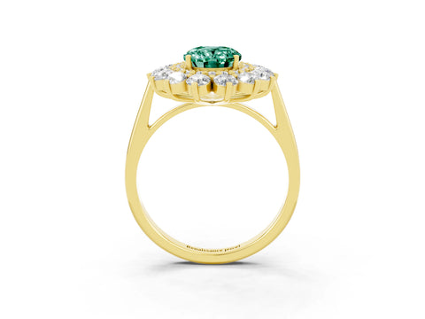 Yellow gold Oval Cut Halo Cluster Diamond Ring with Pave Band and Four-Prong Setting_9