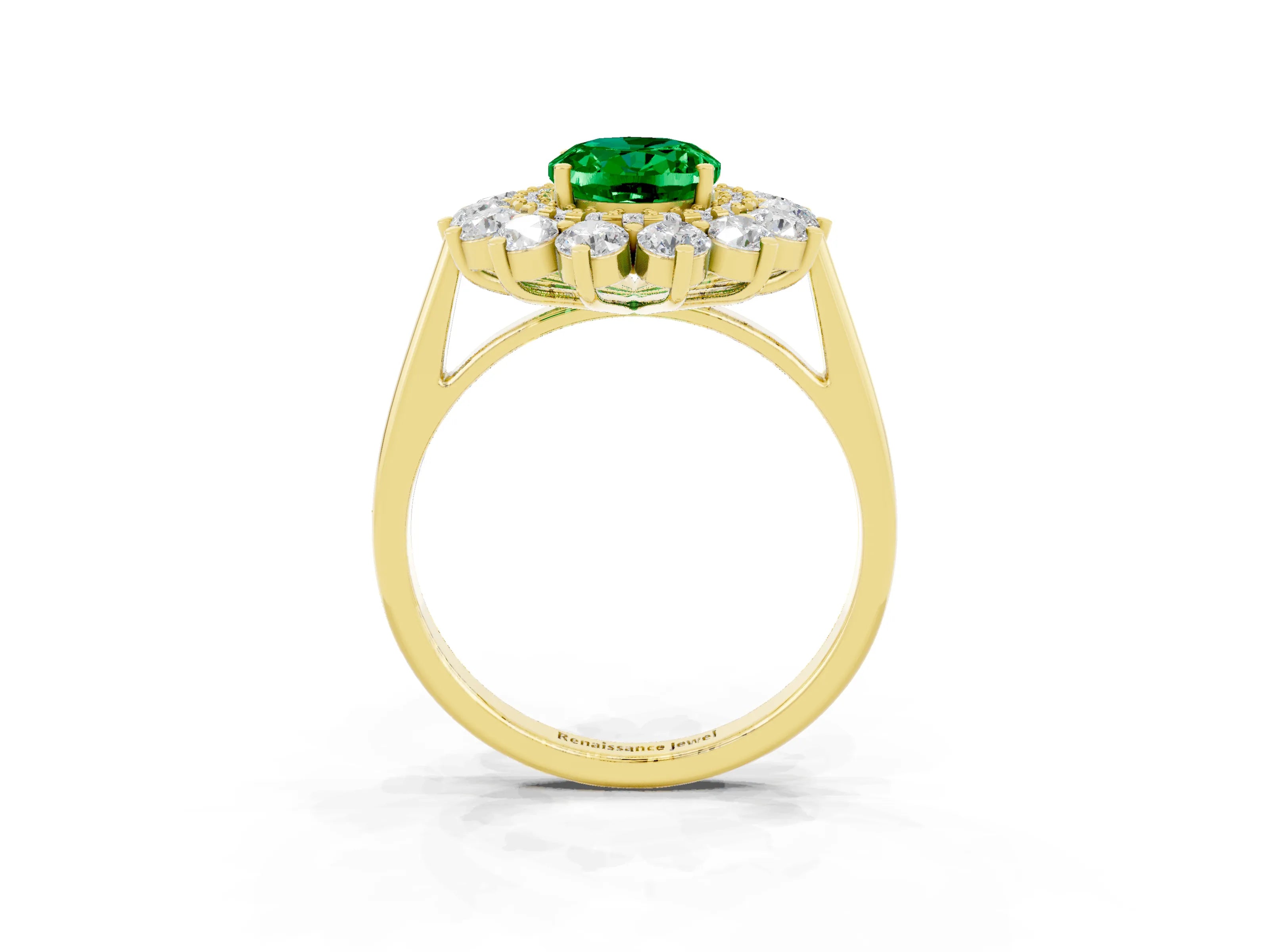 Yellow gold Oval Cut Halo Cluster Diamond Ring with Pave Band and Four-Prong Setting_9