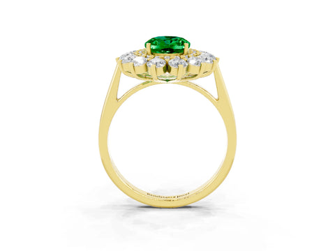 Yellow gold Oval Cut Halo Cluster Diamond Ring with Pave Band and Four-Prong Setting_9