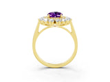 Yellow gold Oval Cut Halo Cluster Diamond Ring with Pave Band and Four-Prong Setting_9