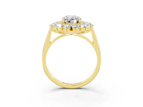 Yellow gold Oval Cut Halo Cluster Diamond Ring with Pave Band and Four-Prong Setting_9