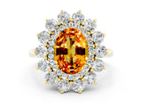 Yellow gold Oval Cut Halo Cluster Diamond Ring with Pave Band and Four-Prong Setting