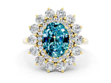 Yellow gold Oval Cut Halo Cluster Diamond Ring with Pave Band and Four-Prong Setting