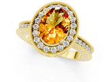 Yellow gold Oval Cut Halo Diamond Engagement Ring with Milgrain Pave Band and Four-Prong Setting_1
