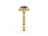 Yellow gold Oval Cut Halo Diamond Engagement Ring with Milgrain Pave Band and Four-Prong Setting_2