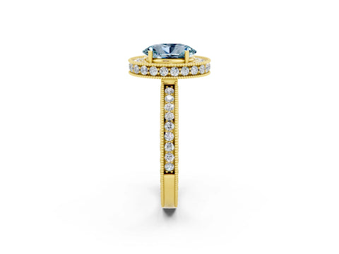 Yellow gold Oval Cut Halo Diamond Engagement Ring with Milgrain Pave Band and Four-Prong Setting_2