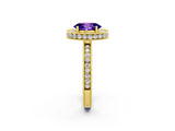 Yellow gold Oval Cut Halo Diamond Engagement Ring with Milgrain Pave Band and Four-Prong Setting_2