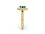 Yellow gold Oval Cut Halo Diamond Engagement Ring with Milgrain Pave Band and Four-Prong Setting_2