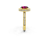 Yellow gold Oval Cut Halo Diamond Engagement Ring with Milgrain Pave Band and Four-Prong Setting_2