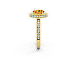 Yellow gold Oval Cut Halo Diamond Engagement Ring with Milgrain Pave Band and Four-Prong Setting_2