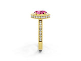Yellow gold Oval Cut Halo Diamond Engagement Ring with Milgrain Pave Band and Four-Prong Setting_2
