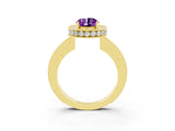 Yellow gold Oval Cut Halo Diamond Engagement Ring with Milgrain Pave Band and Four-Prong Setting_3