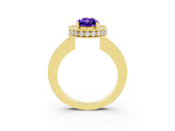 Yellow gold Oval Cut Halo Diamond Engagement Ring with Milgrain Pave Band and Four-Prong Setting_3