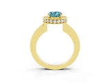 Yellow gold Oval Cut Halo Diamond Engagement Ring with Milgrain Pave Band and Four-Prong Setting_3