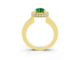 Yellow gold Oval Cut Halo Diamond Engagement Ring with Milgrain Pave Band and Four-Prong Setting_3