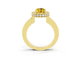 Yellow gold Oval Cut Halo Diamond Engagement Ring with Milgrain Pave Band and Four-Prong Setting_3