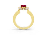Yellow gold Oval Cut Halo Diamond Engagement Ring with Milgrain Pave Band and Four-Prong Setting_3