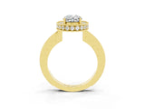 Yellow gold Oval Cut Halo Diamond Engagement Ring with Milgrain Pave Band and Four-Prong Setting_3