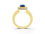 Yellow gold Oval Cut Halo Diamond Engagement Ring with Milgrain Pave Band and Four-Prong Setting_3
