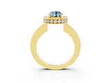 Yellow gold Oval Cut Halo Diamond Engagement Ring with Milgrain Pave Band and Four-Prong Setting_3