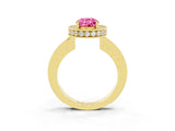 Yellow gold Oval Cut Halo Diamond Engagement Ring with Milgrain Pave Band and Four-Prong Setting_3