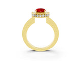 Yellow gold Oval Cut Halo Diamond Engagement Ring with Milgrain Pave Band and Four-Prong Setting_3