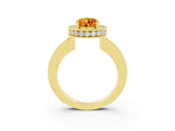 Yellow gold Oval Cut Halo Diamond Engagement Ring with Milgrain Pave Band and Four-Prong Setting_3