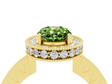 Yellow gold Oval Cut Halo Diamond Engagement Ring with Milgrain Pave Band and Four-Prong Setting_4
