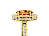 Yellow gold Oval Cut Halo Diamond Engagement Ring with Milgrain Pave Band and Four-Prong Setting_5