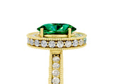 Yellow gold Oval Cut Halo Diamond Engagement Ring with Milgrain Pave Band and Four-Prong Setting_5