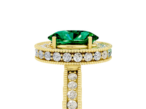 Yellow gold Oval Cut Halo Diamond Engagement Ring with Milgrain Pave Band and Four-Prong Setting_5