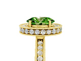 Yellow gold Oval Cut Halo Diamond Engagement Ring with Milgrain Pave Band and Four-Prong Setting_5