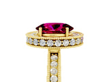 Yellow gold Oval Cut Halo Diamond Engagement Ring with Milgrain Pave Band and Four-Prong Setting_5