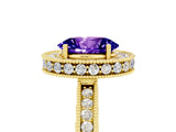 Yellow gold Oval Cut Halo Diamond Engagement Ring with Milgrain Pave Band and Four-Prong Setting_5