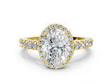 Yellow gold Oval Cut Halo Diamond Engagement Ring with Pave Band and Four-Prong Setting_40