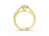 Yellow gold Oval Cut Halo Diamond Engagement Ring with Pave Band and Four-Prong Setting_43
