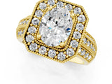 Yellow gold Oval Cut Halo Diamond Engagement Ring with Pave Split Shank and Four-Prong Setting_16