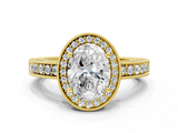 Yellow gold Oval Cut Halo Diamond Pave Band Ring with Four-Prong Setting_60