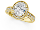 Yellow gold Oval Cut Halo Diamond Pave Band Ring with Four-Prong Setting_61
