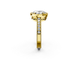 Yellow gold Oval Cut Halo Diamond Pave Band Ring with Four-Prong Setting_62