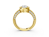 Yellow gold Oval Cut Halo Diamond Pave Band Ring with Four-Prong Setting_63