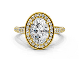 Yellow gold Oval Cut Halo Diamond Pave Band with Four-Prong Setting_46