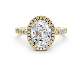 Yellow gold Oval Cut Halo Diamond Pave Band with Prong Setting